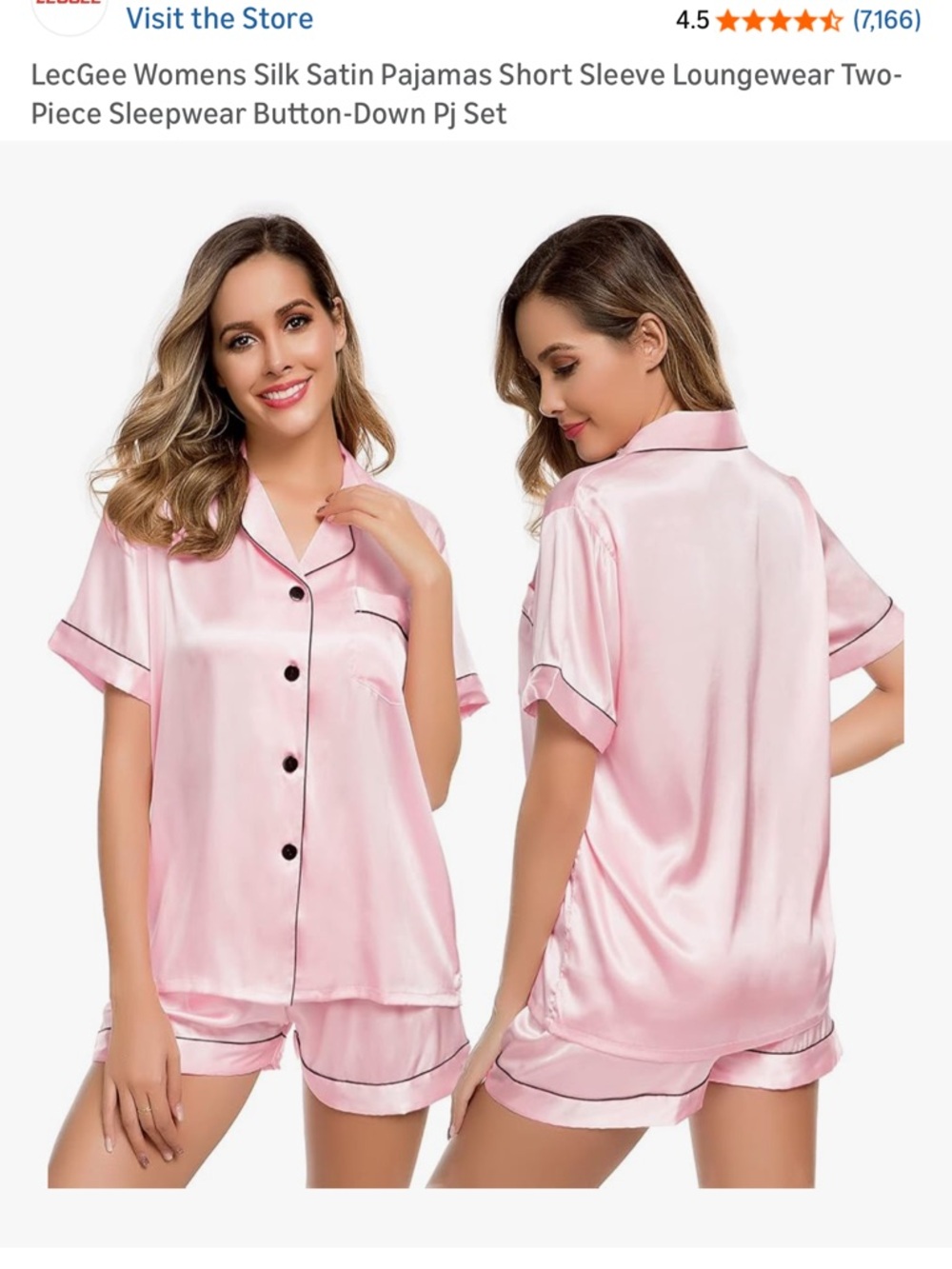 Satin Short Sleeve Pajama Set in Pink